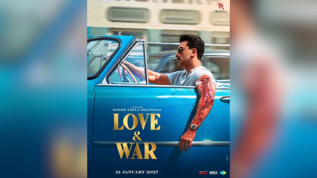 Love & War poster featuring Ranbir Kapoor, Alia Bhatt and Vicky Kaushal