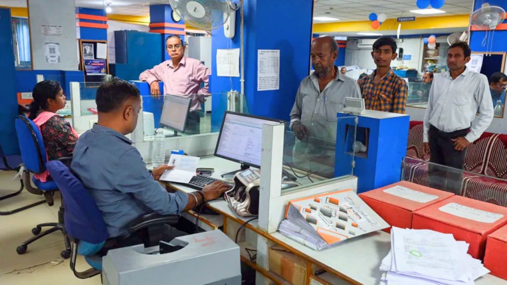 Bank employees and union representatives during talks over nationwide bank strike